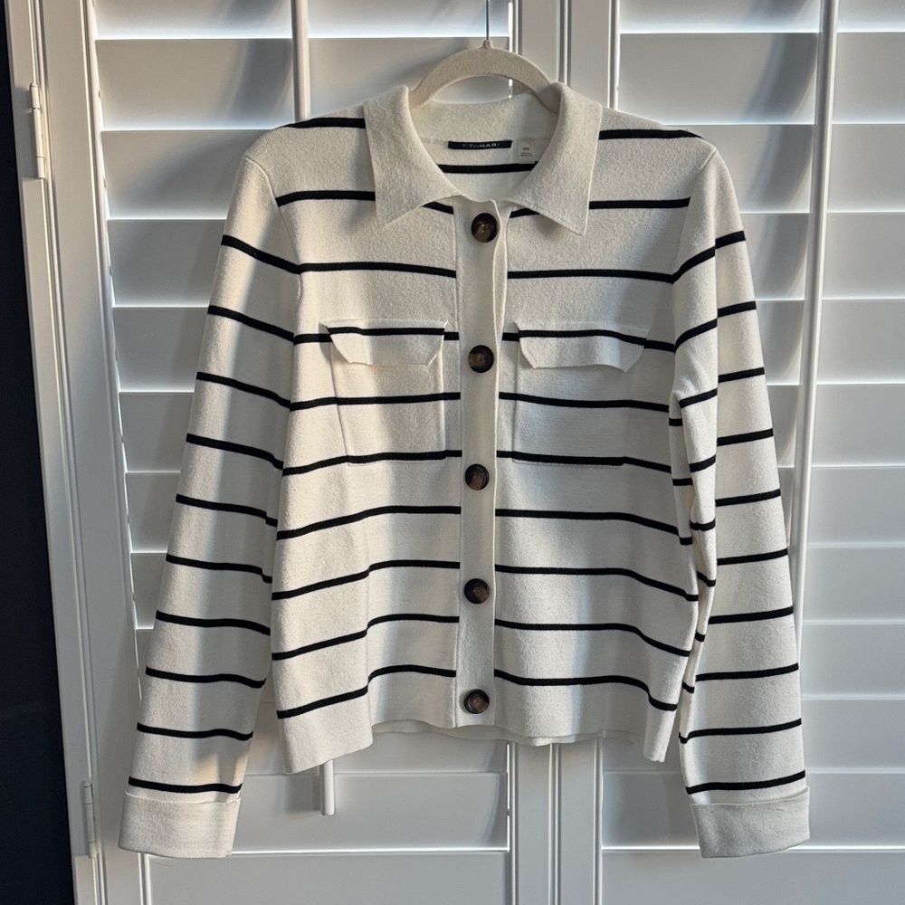 T Tahari striped button-down cardigan sweater - Picture 3 of 5